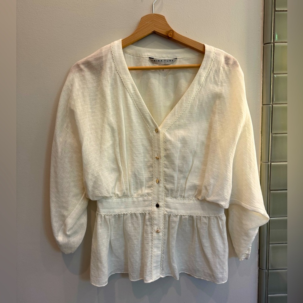Lined Trina Turk Peplum Blouse with Buttoned Front